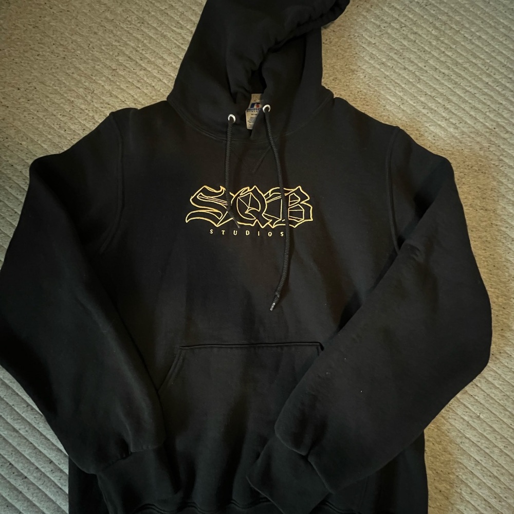 SQB Studios Black Hoodie with Gold Logo